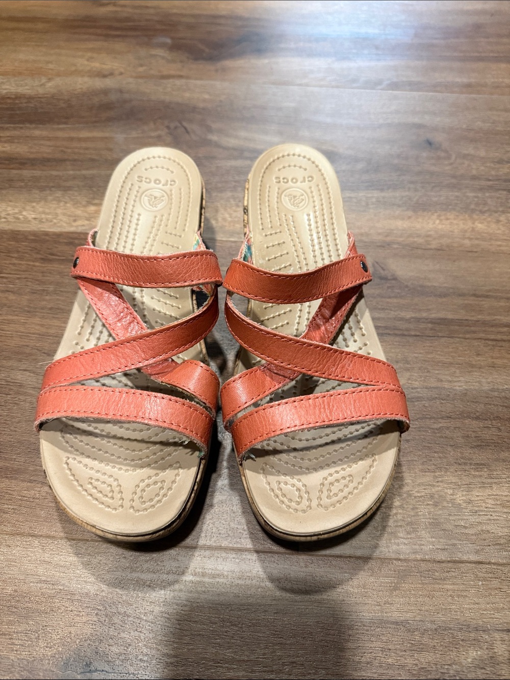 CROCS Women’s Coral-Orange Cross Strap Slide Sandals